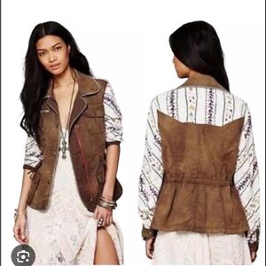 Free People Follow Your Heart Cargo Jacket Utility with Patterned Sleeves